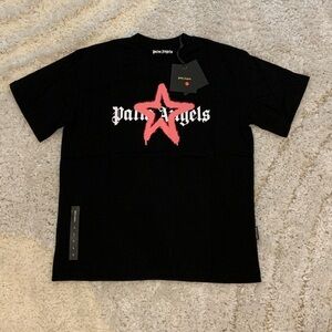 Palm Angels Sprayed Pink Star Logo Black T-Shirt Mens Size Large